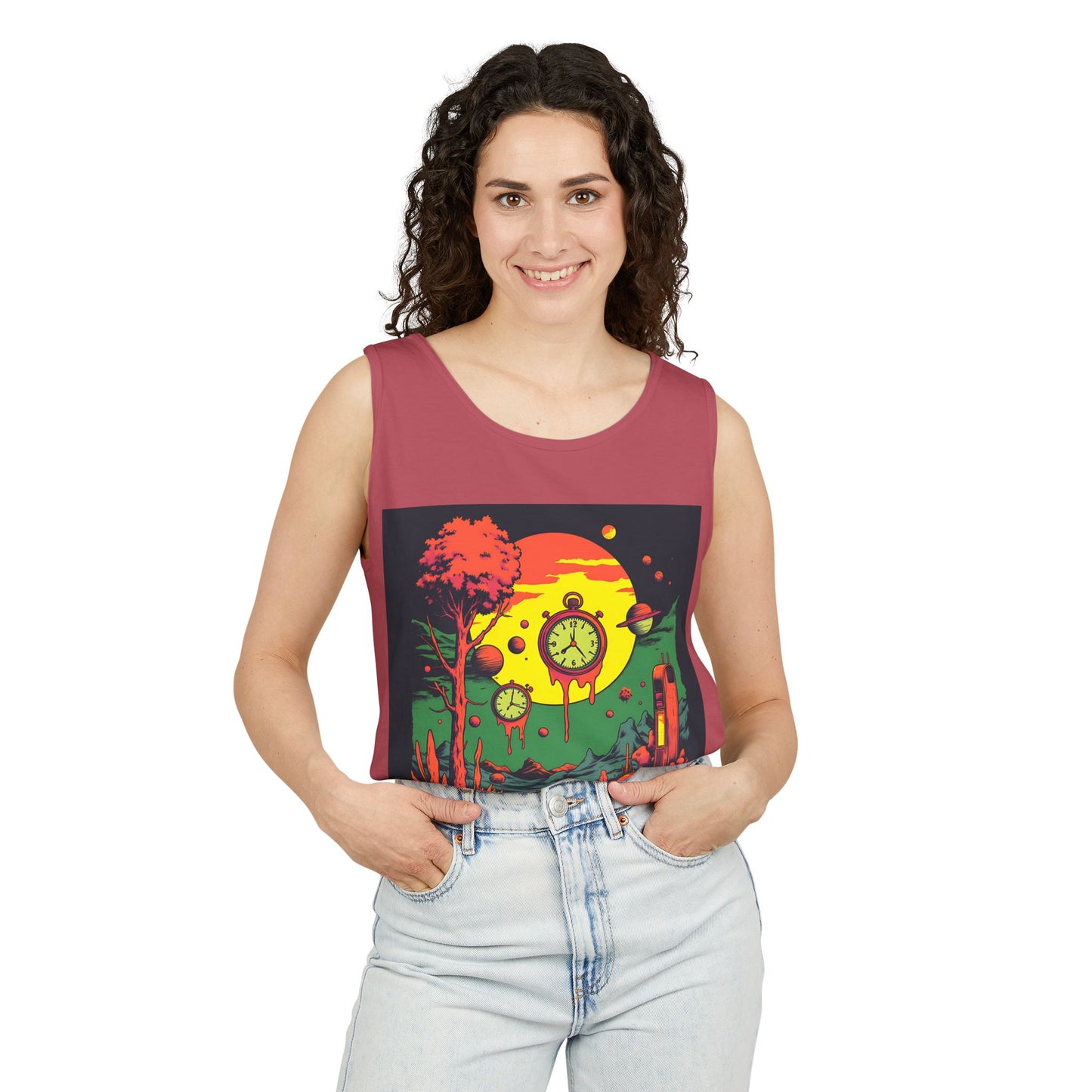 Unisex Garment-Dyed Tank Top | Surreal Dripping Geometry