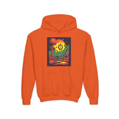 Youth Heavy Blend Hooded Sweatshirt | Surreal Dripping Geometry