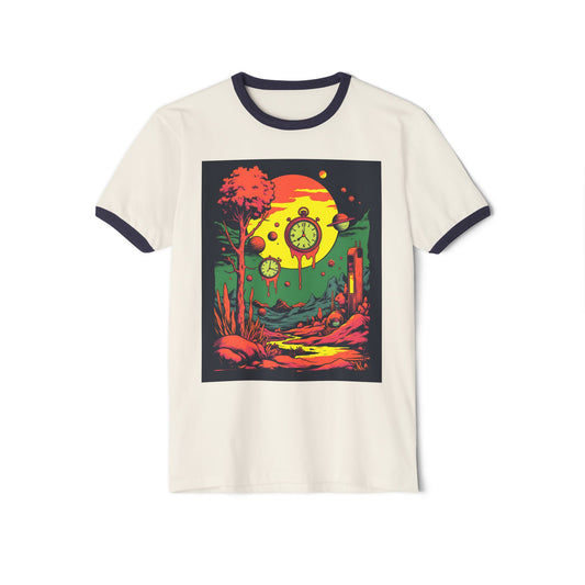 Unisex Cotton Ringer T-Shirt | Surreal Dripping Geometry