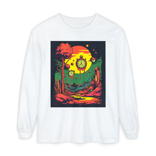 Unisex Garment-dyed Long Sleeve T-Shirt | Surreal Dripping Geometry
